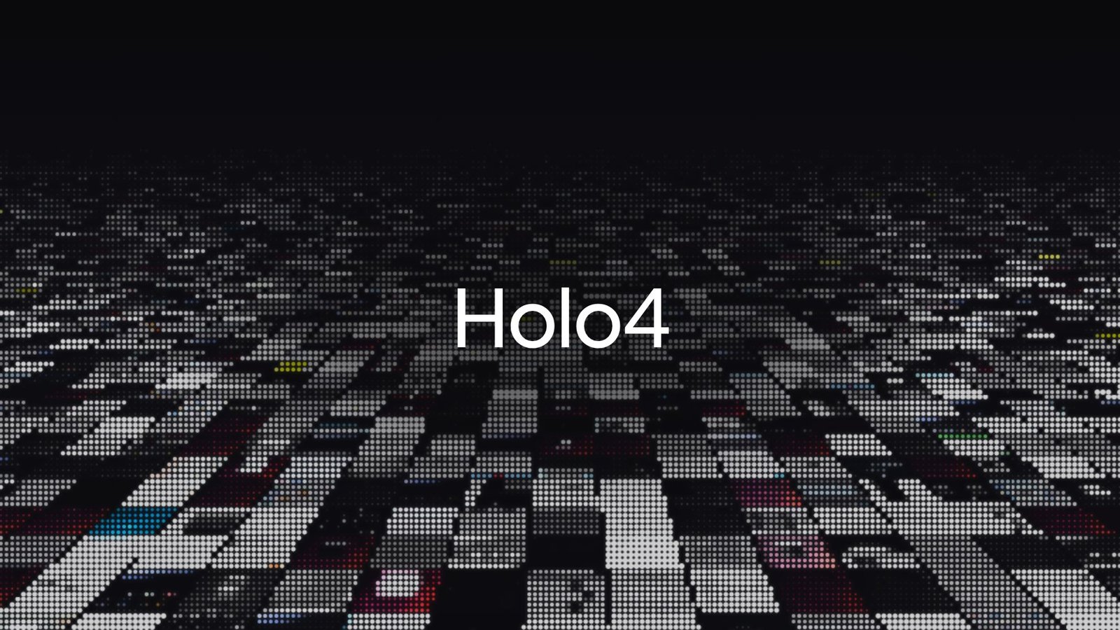 Holo4 벤치마크 실행 화면들이 바닥처럼 펼쳐진 H 컴퍼니의 Holo4 발표 이미지